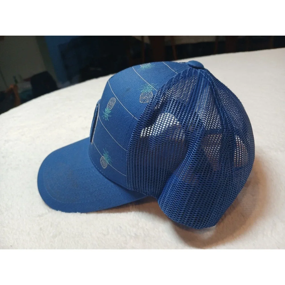 Travis Mathew Blue Pineapple Print Yupoong Adjustable Trucker Hat